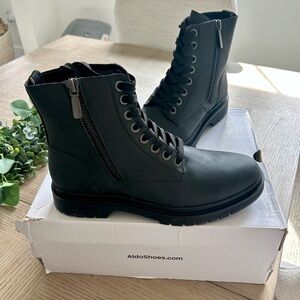 New Aldo Men's Black Lace-Up Zip Combat Boots